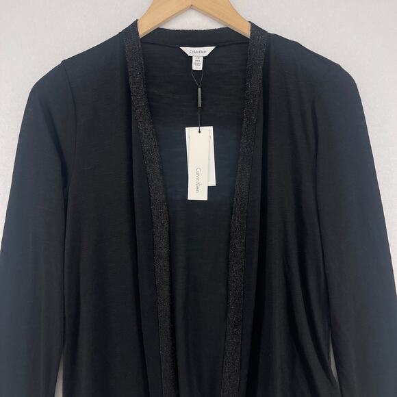 CALVIN KLEIN Cardigan Womens S Open Front Jersey Long Sleeve Black NEW - Picture 1 of 14